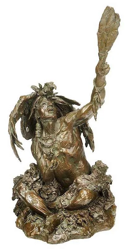 Crow Shaman by Scott Rogers, 2002, patinated bronze, sold Sep 2018