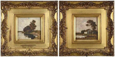Frederick W. Kost, A pair of landscapes: Along the River and Summer Shore, both signed lower right "Kost, both oil on panel