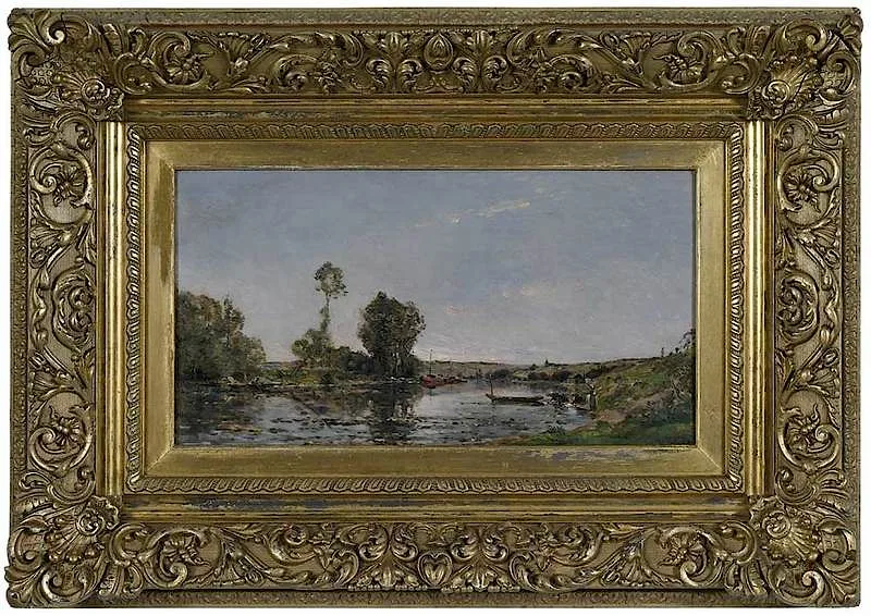 River Landscape by Hippolyte Camille Delpy, oil on panel, sold Sep 2018