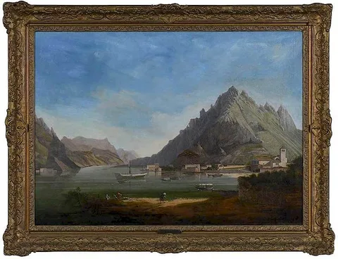 Charles Kuwasseg, Alpine Lake, oil on canvas