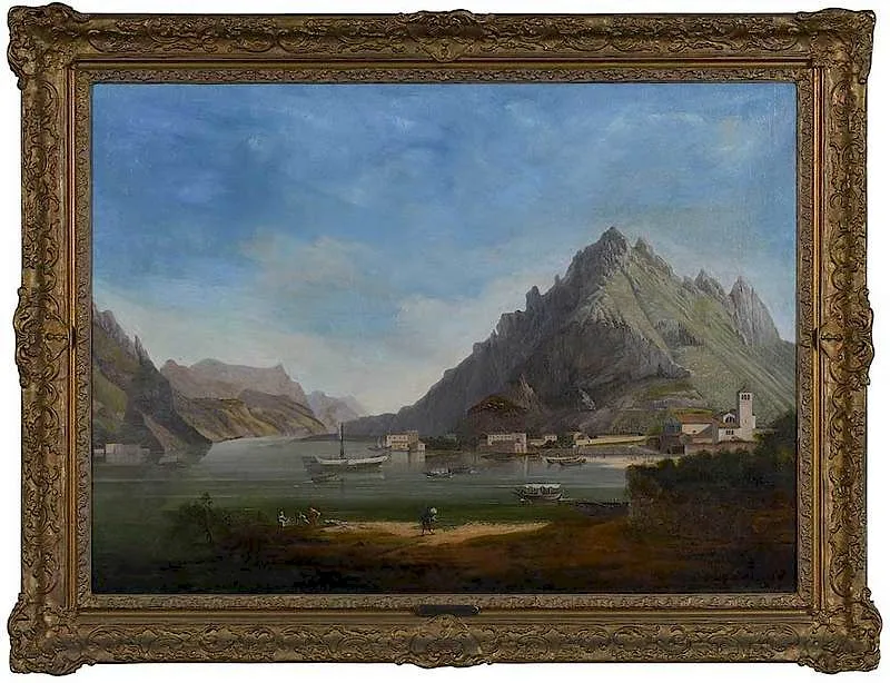 Alpine Lake by Charles Kuwasseg, oil on canvas, sold Sep 2018