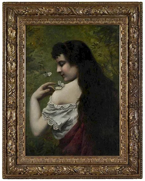 Alfred Stevens, Young Beauty with Butterflies, oil on canvas