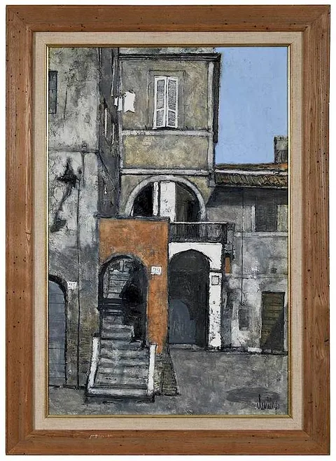 John Lentine, City Dwellings, oil on canvas