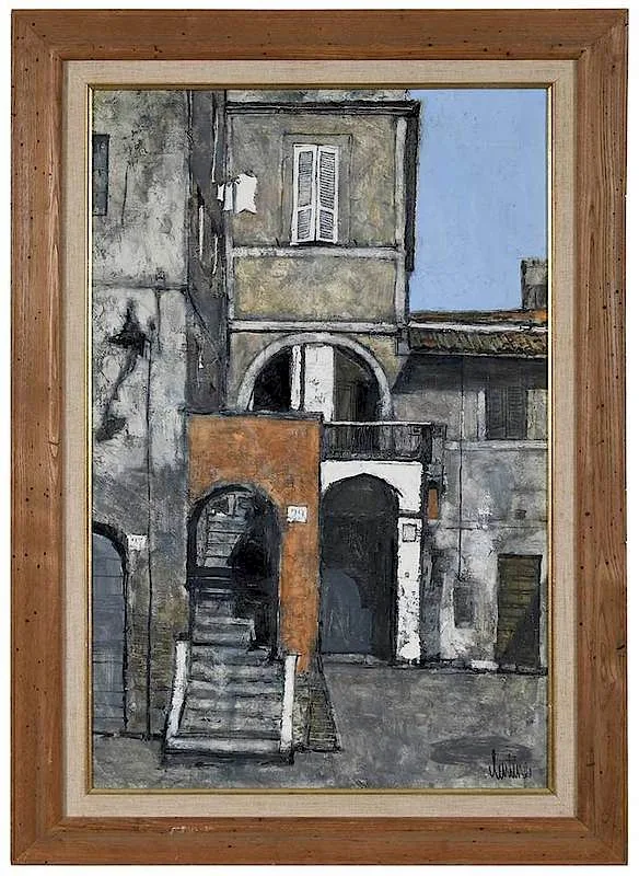 John Lentine, City Dwellings, oil on canvas