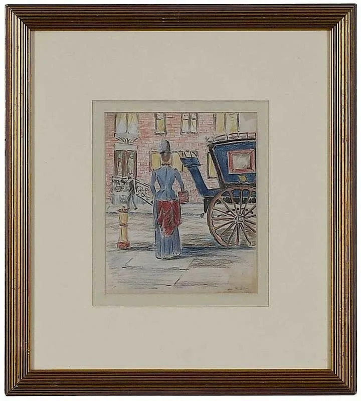 The Red Bustle by Reynolds Beal, crayon on paper, offered Sep 2018