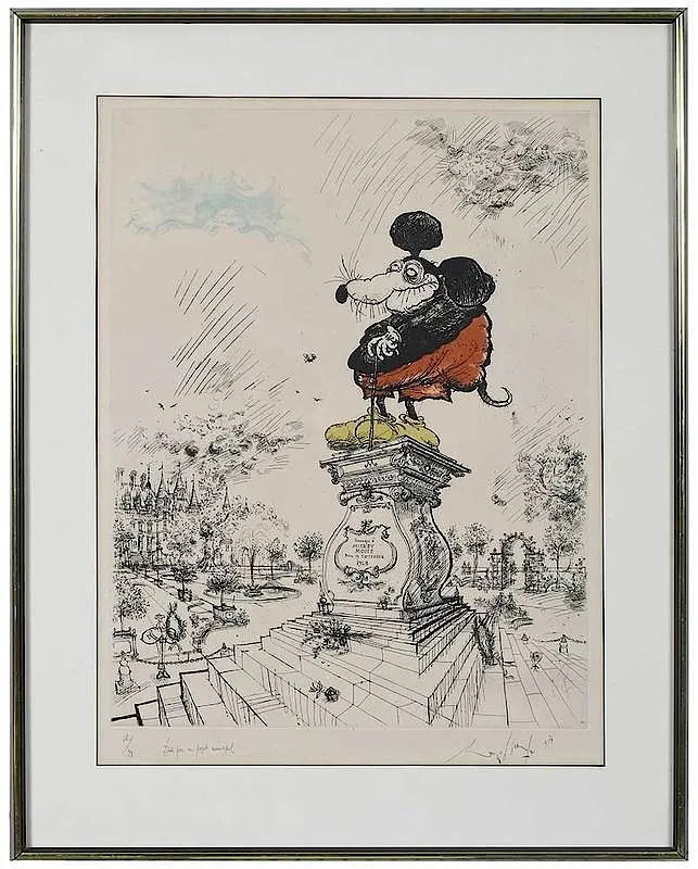 Ronald Searle, Études pour un projet municipal (Mickey Mouse), 1967, etching and lithograph on cream wove paper