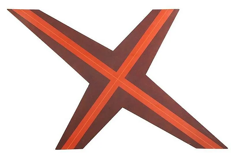 Doris Marie Leeper, Red X, acrylic on shaped Masonite