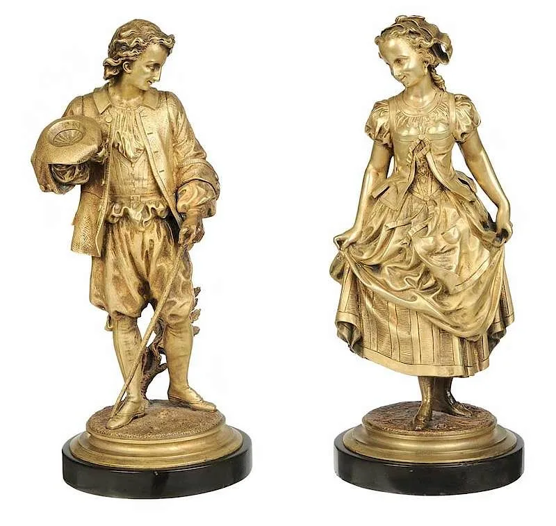 Leblanc FrÊres, Foundry, gilt bronze with black marble bases