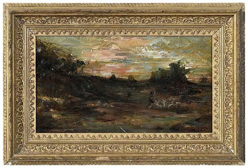 Charles Lang, Shepherd with his Flock, oil on canvas