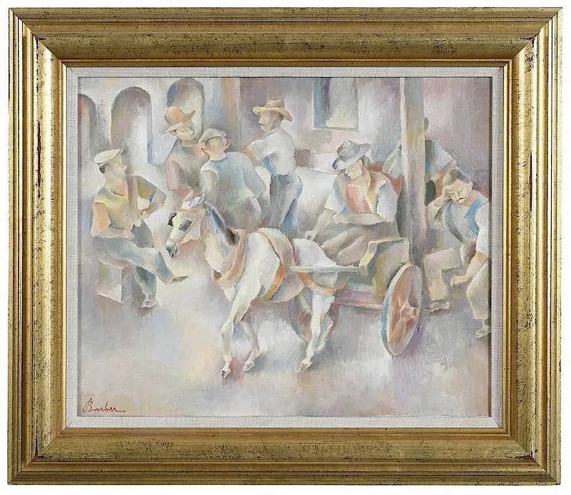 Too Tired by John Barber, circa 1957, oil on canvas, sold Sep 2018