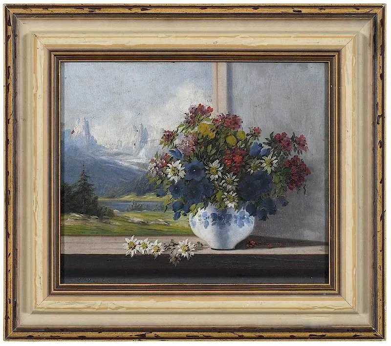 Keist Vakovic, Edelweiss Still Life, oil on board