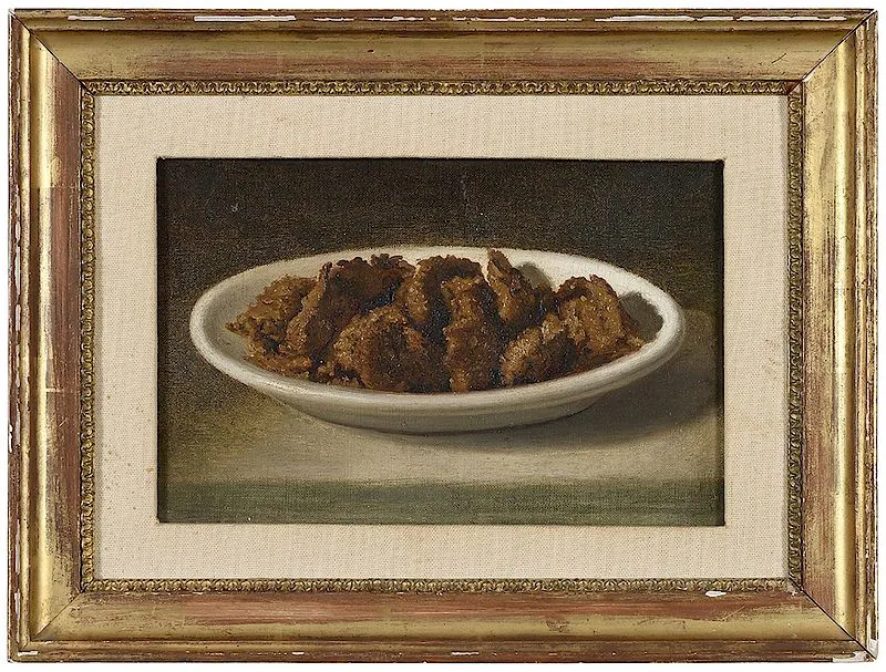 Bowl of Fried Oysters by Edward Edmondson, Jr., oil on board, sold Jul 2018