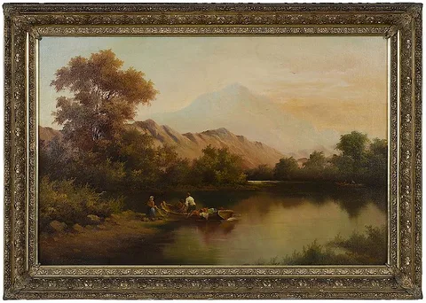 On the Lakeshore by Henry T. Harvey, oil on canvas, sold Jul 2018