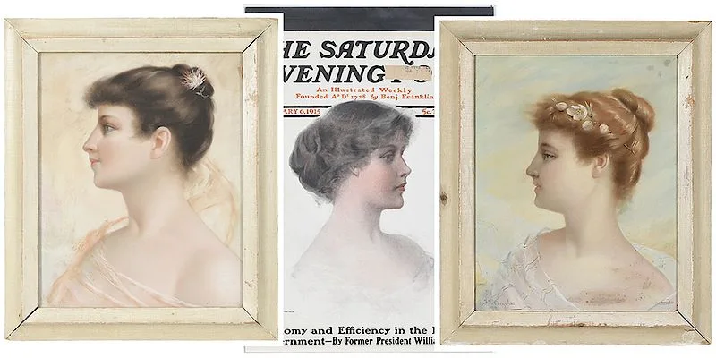 Two Portraits of Ladies, both signed lower left "C.F. Naegele/90 by Charles Frederick Naegele, both pastel on paper, sold Jul 2018