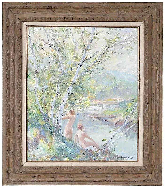 Nymphs by Emile Albert Gruppe, oil on canvas, sold Jul 2018