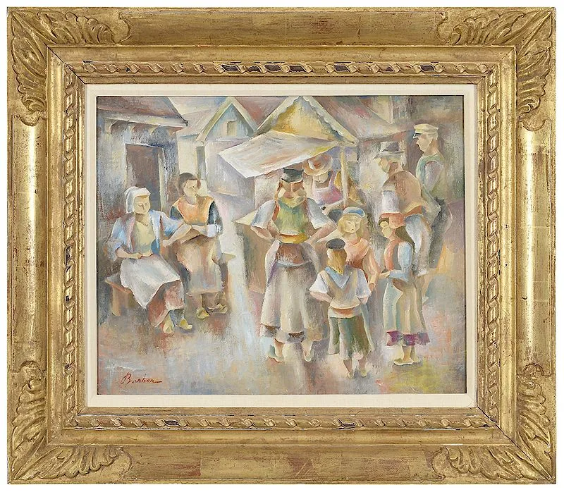 John Barber, Street Scene in Holland, oil on masonite