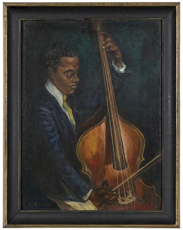 Robert Malcolm Rucker, Bass Player, New Orleans, oil on board