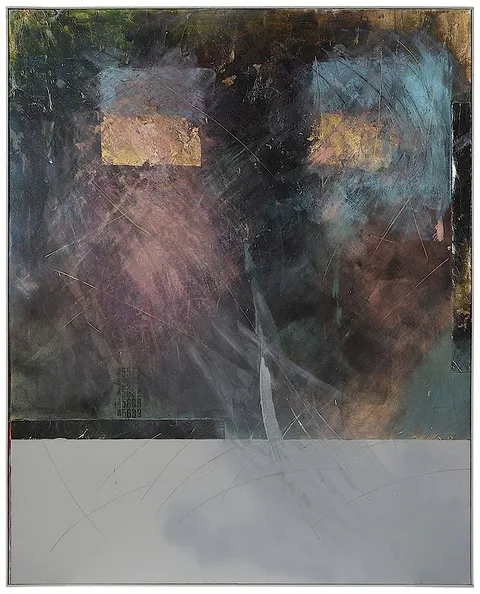 Scott Upton, Untitled, abstract composition, oil on canvas with applied elements