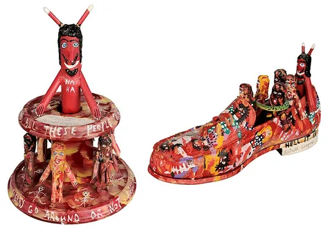 Ronald Cooper, Two wooden constructions: Hell Merry Go Round, carved and painted wood