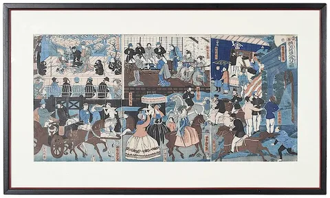Foreigners Making Merry by Utagawa Yoshitora, 1861, woodblock print on paper, sold Jul 2018