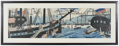 Utagawa Sadahide, Loading Cargo in Yokohama, woodblock prints on paper