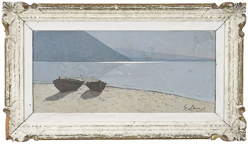 Moonlit Beach by Giovanni Lomi, oil on Masonite, sold Jul 2018