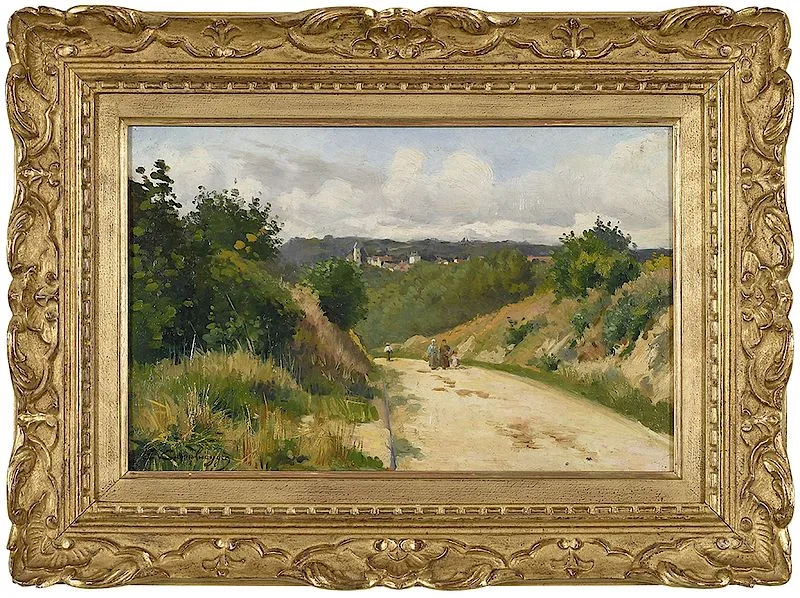 Emile Cambiaggio, Travelers on a Road, oil on panel