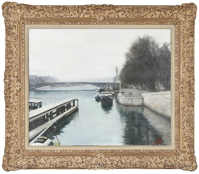 Jean Paul Ducrot, View of the Seine, Paris, oil on canvas