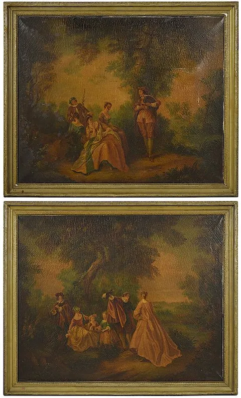 Nicolas Lancret, A pair: Elegant Parties in Gardens, oil on canvas