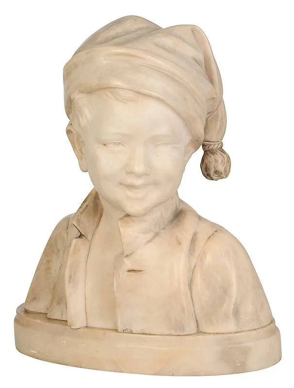 Smiling Boy by Adolfo Cipriani, carved alabaster, sold Jul 2018