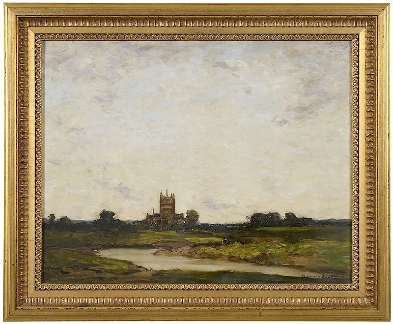 Landscape with Distant Town by David Murray Smith, oil on canvas, sold Jul 2018