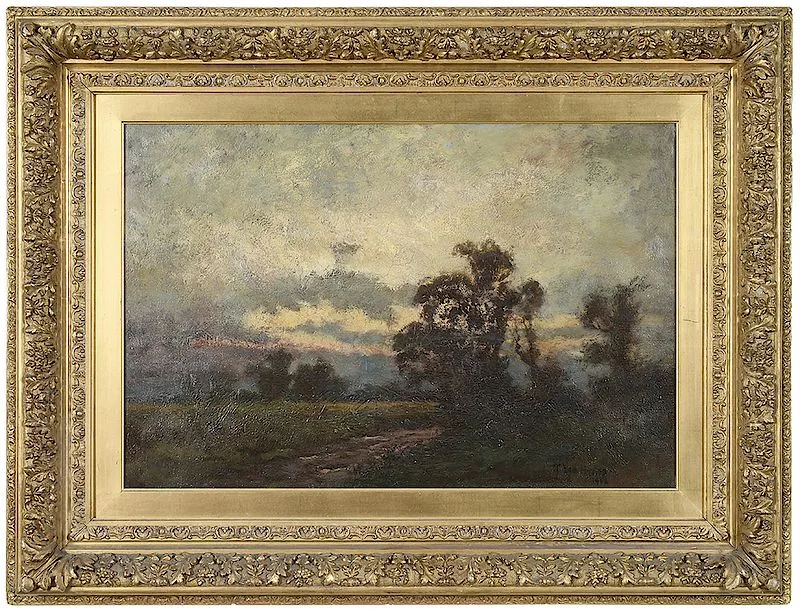 Landscape with Cloudy Skies by Theo Hyslop, 1902, oil on canvas, sold Jul 2018