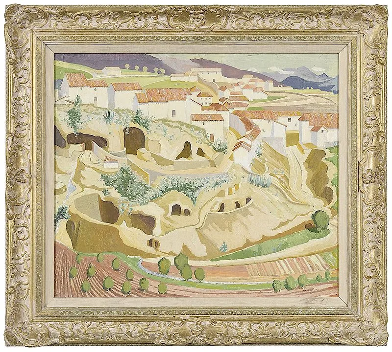 Town on a Hill by Norman Lloyd, oil on canvas, sold Jul 2018