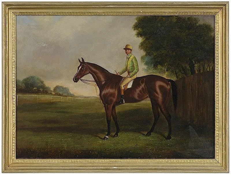 T. R. Hart, Jockey on a Bay Thoroughbred, oil on canvas