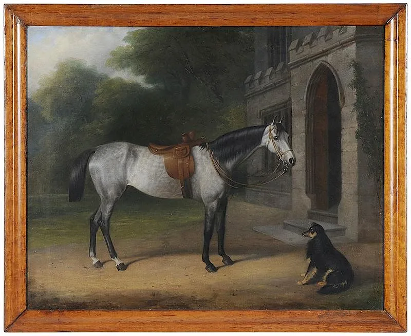 John Paul, Dapple Gray Horse and Dog, oil on canvas