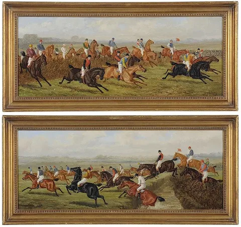 A pair of steeplechase scenes by Edward Benjamin Herberte, oil on canvas, sold May 2018