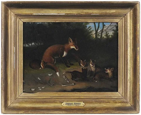 Samuel Raven, A Fox Vixen and Her Kits, oil on panel