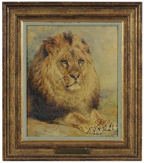 William Huggins, Recumbent Lion, oil over pencil on artist board