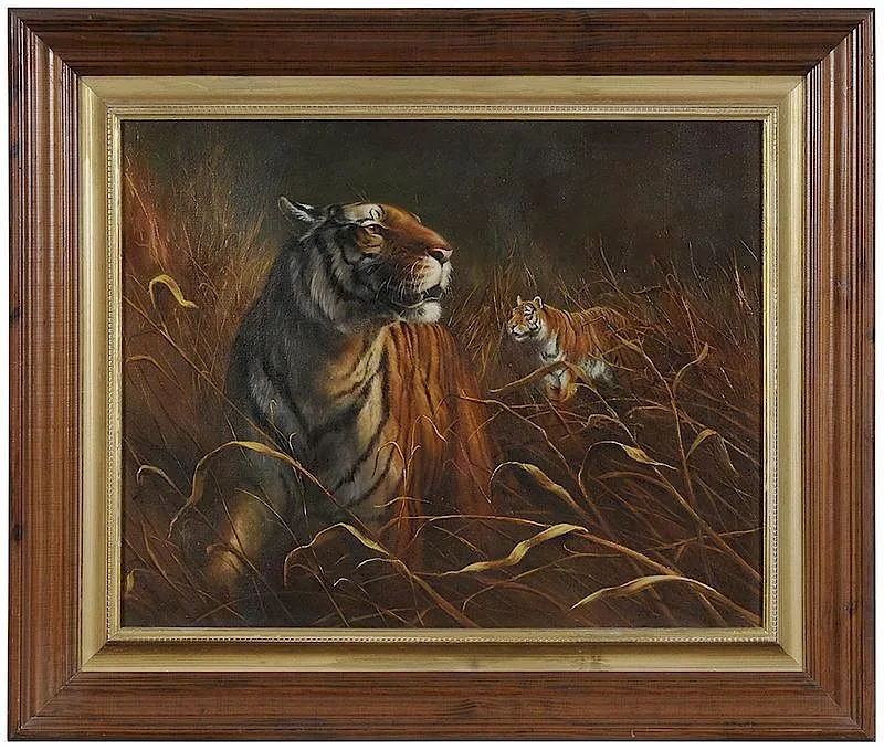Meredith Willson Dwyer, Tigers in Tall Grass, 1975, oil on canvas