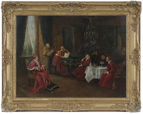 Alfred Weber, The Recital, spurious signature lower left "Weber, oil on panel
