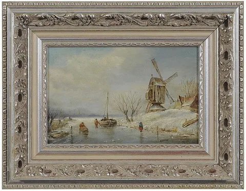 Jacobus Pelgrom, Windmill on a Frozen River, oil on panel