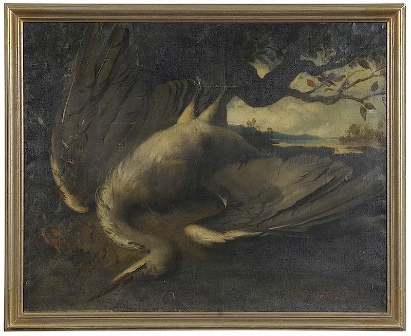 Carl Brunner, Crane in a Landscape, oil on canvas