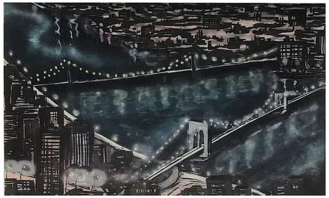 Sarah Brayer, City Pearls, aquatint with some hand-coloring on Arches paper