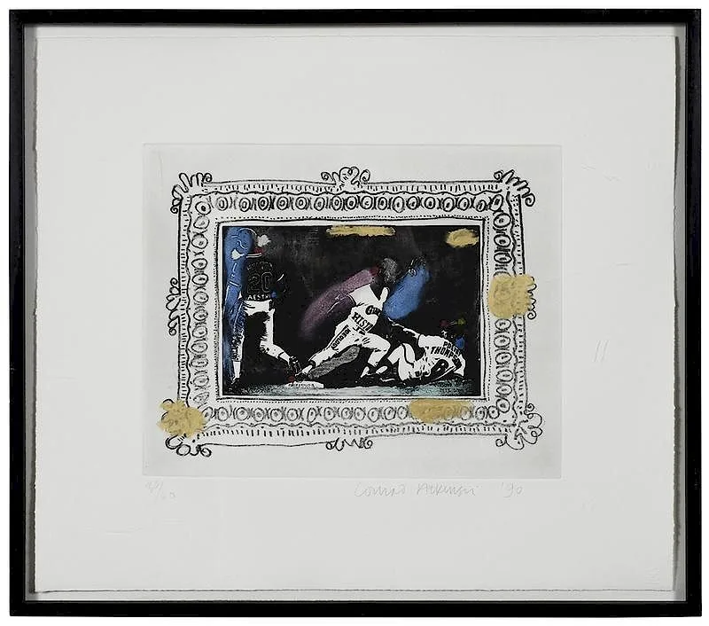 Baseball Series, No. 1 by Conrad Atkinson, 1990, etching with hand coloring, sold May 2018
