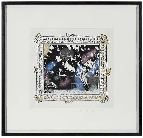 Conrad Atkinson, Baseball Series, No. 3, 1990, etching with hand coloring