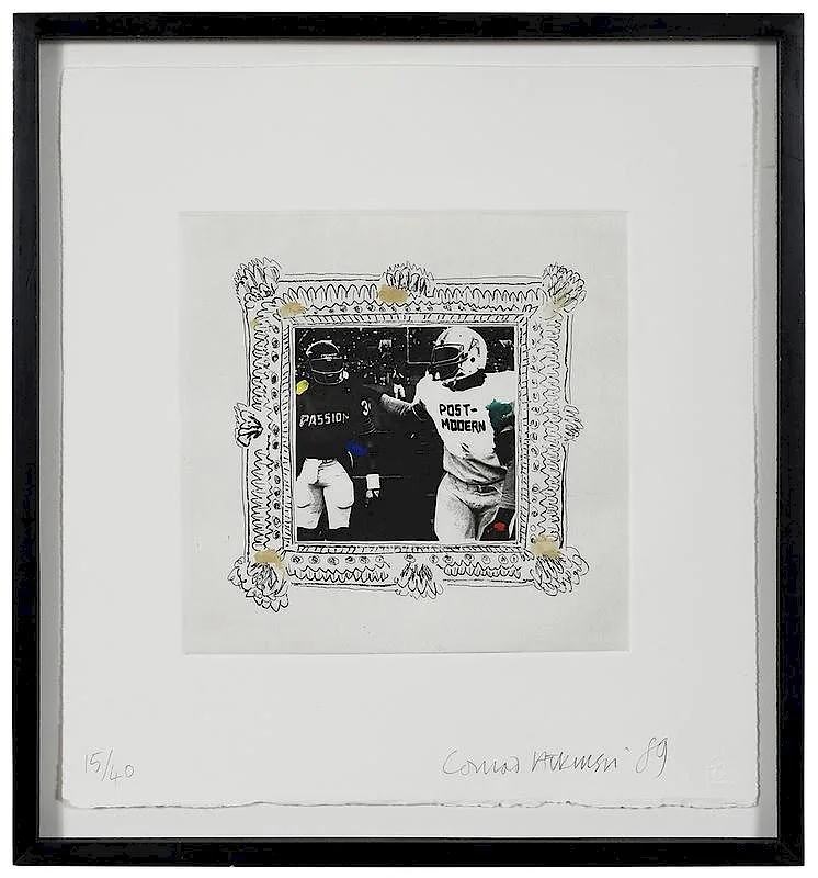 Passion Post Modernism by Conrad Atkinson, 1989, etching with hand coloring, sold May 2018