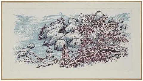 Brad Davis, Untitled, river rocks, 1983, color woodcut on Japan paper