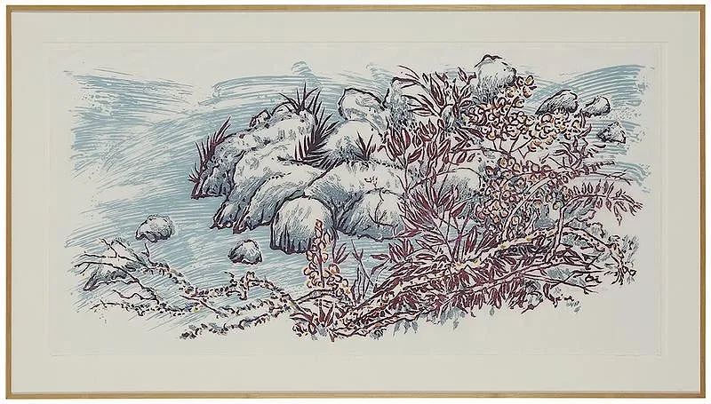 Brad Davis, Untitled, river rocks, 1983, color woodcut on Japan paper