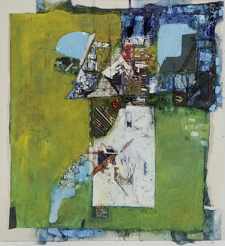 Mexican Monolith by Franklyn Liegel, 1986, mixed media with collage on paper, sold May 2018