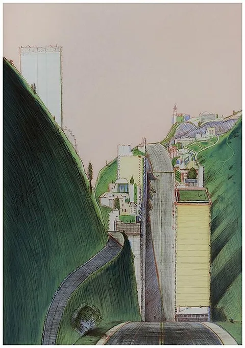 Wayne Thiebaud, Park Place, 1995, color etching & aquatint